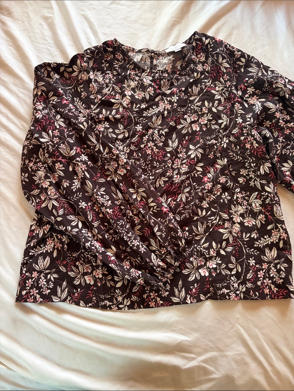 Women’s shirt by LOFT Black Long-Sleeve Floral Blouse with Pink and Cream Acce